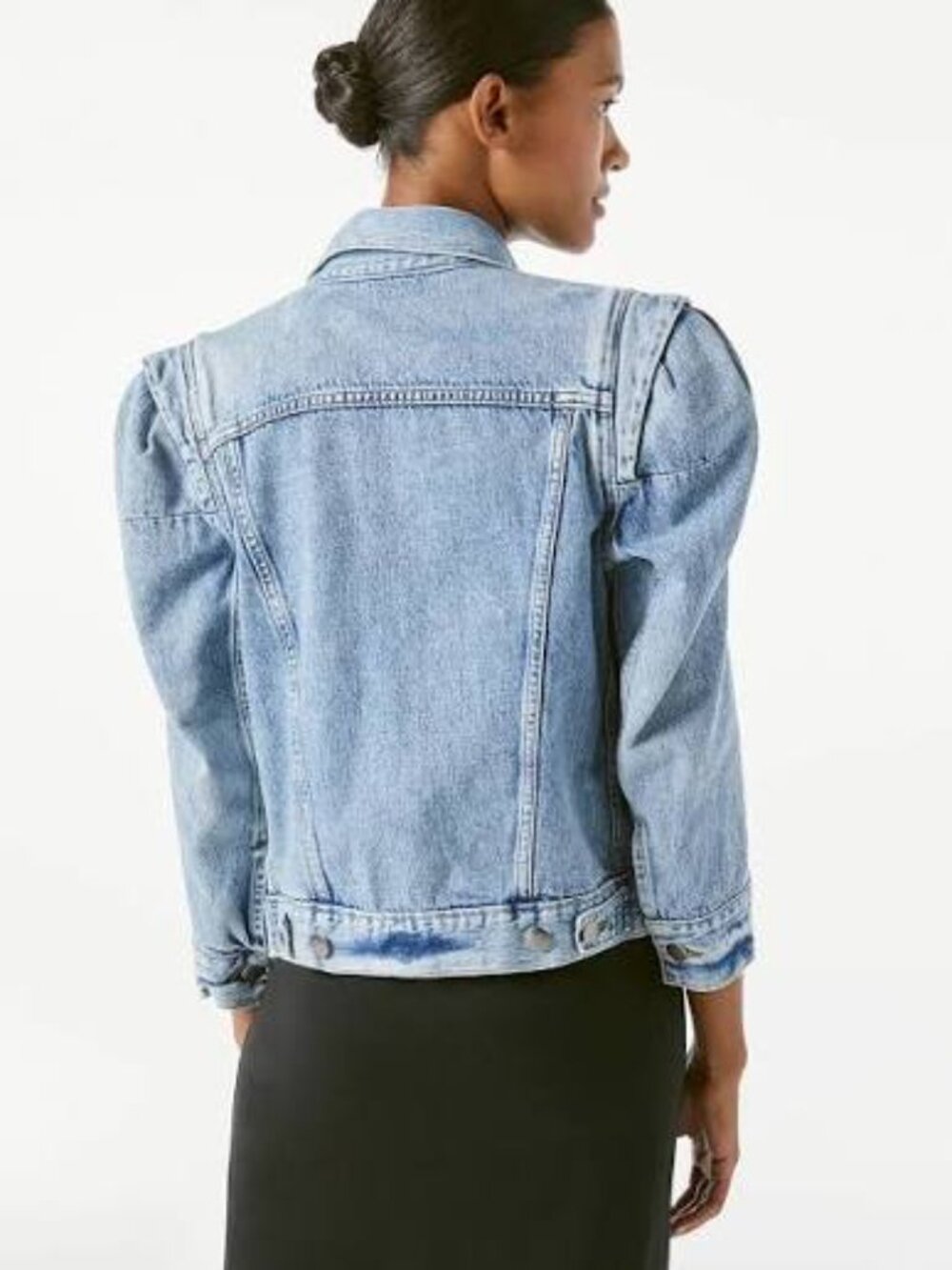 FRAME Light Wash Puff Shoulder Denim Jean Jacket Size L - Picture 7 of 8